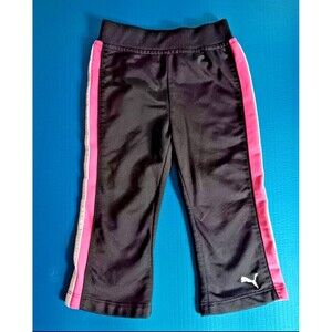 pants 12 Months New Girls Puma Running Black with Pink Side Stripes